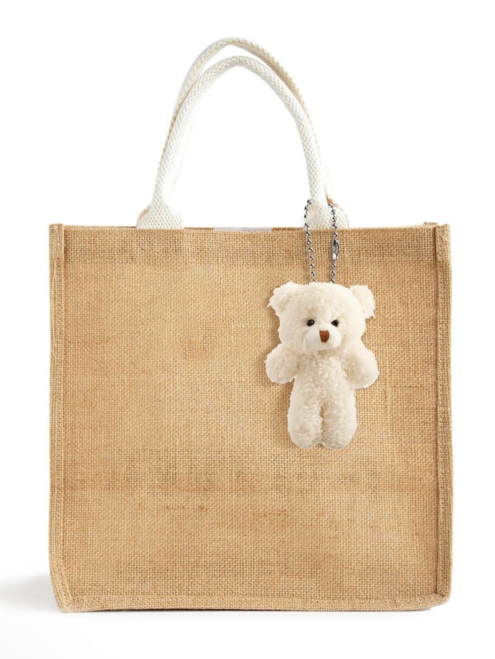NEW Teddy Bear Bag Charm Plush Off White Cream Y2K Cute Kawaii - Picture 2 of 3